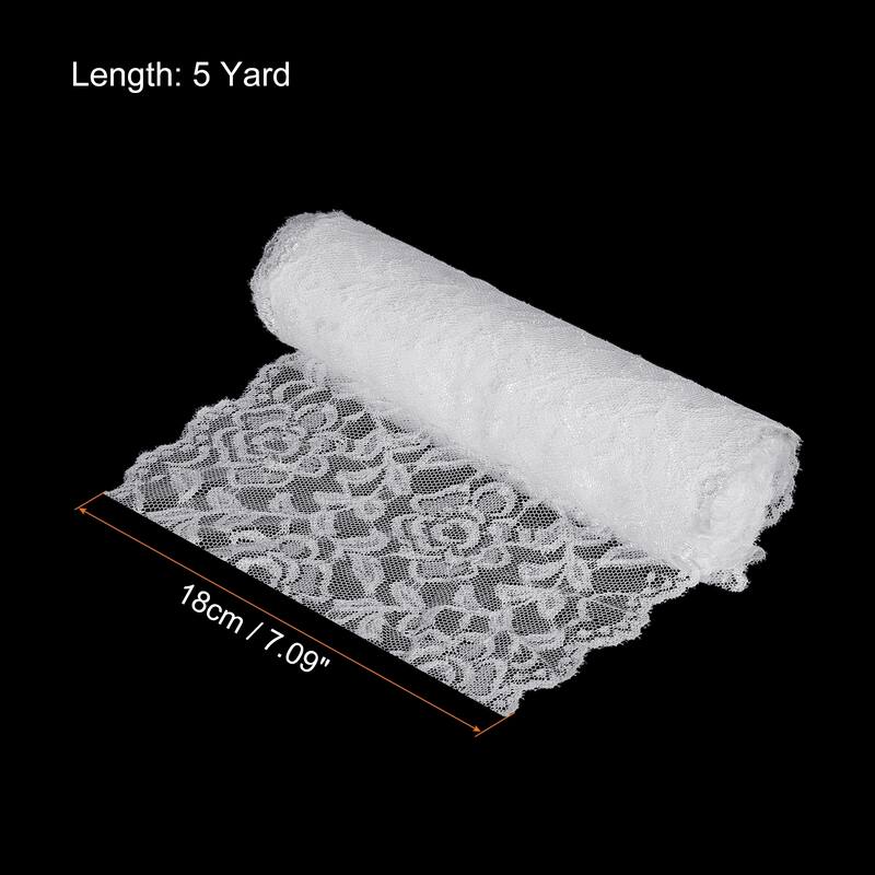 7 Inch Wide 5 Yard Lace Ribbon Floral Pattern Lace Trim Ribbon - Bright White