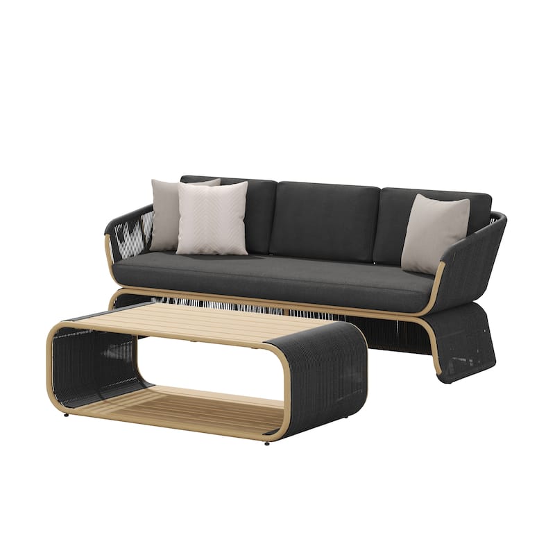 Corvus Ida 2-piece Outdoor Wicker Sofa with Coffee Table - Black