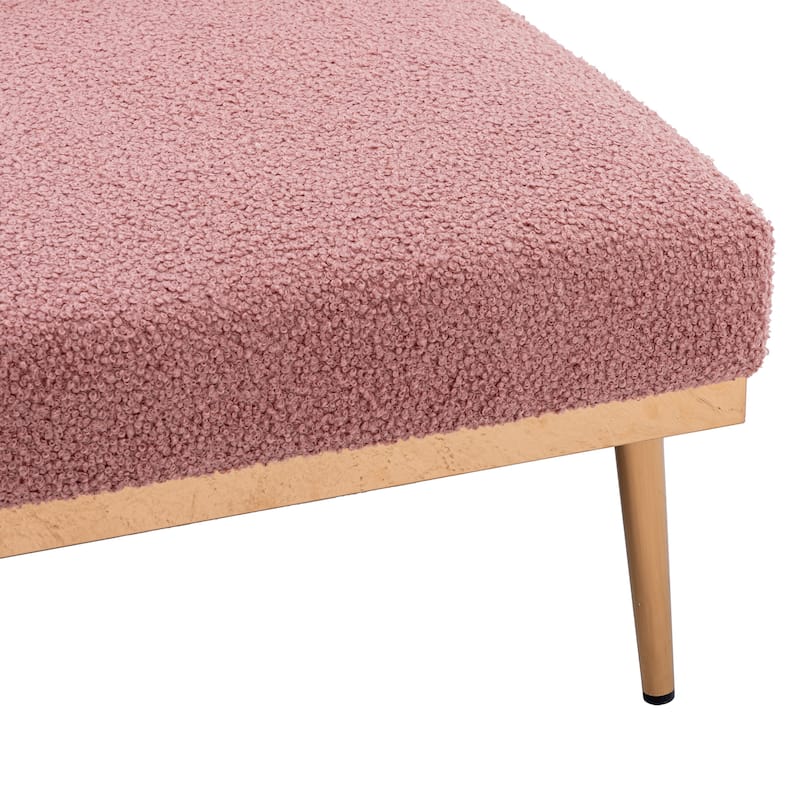 62'' L Chaise Lounge Indoor, Modern Teddy Fabric Sleeper Chair Bed for Living Room, Convertible Lounge Chair with Iron Legs