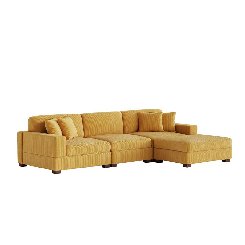 Ella 82" W/ 118" W Corduroy Modular Sectional Sofa with Ottoman