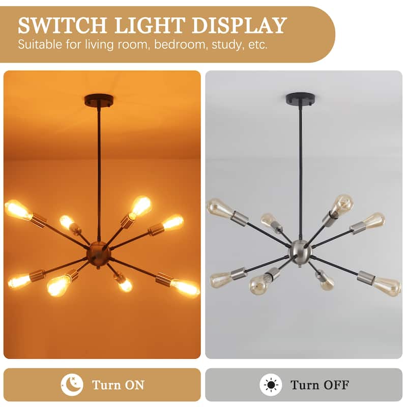 8-Light Mid Century Modern Linear Sputnik Chandelier for Bedroom Living Room Dining Room Kitchen Foyer - N/A