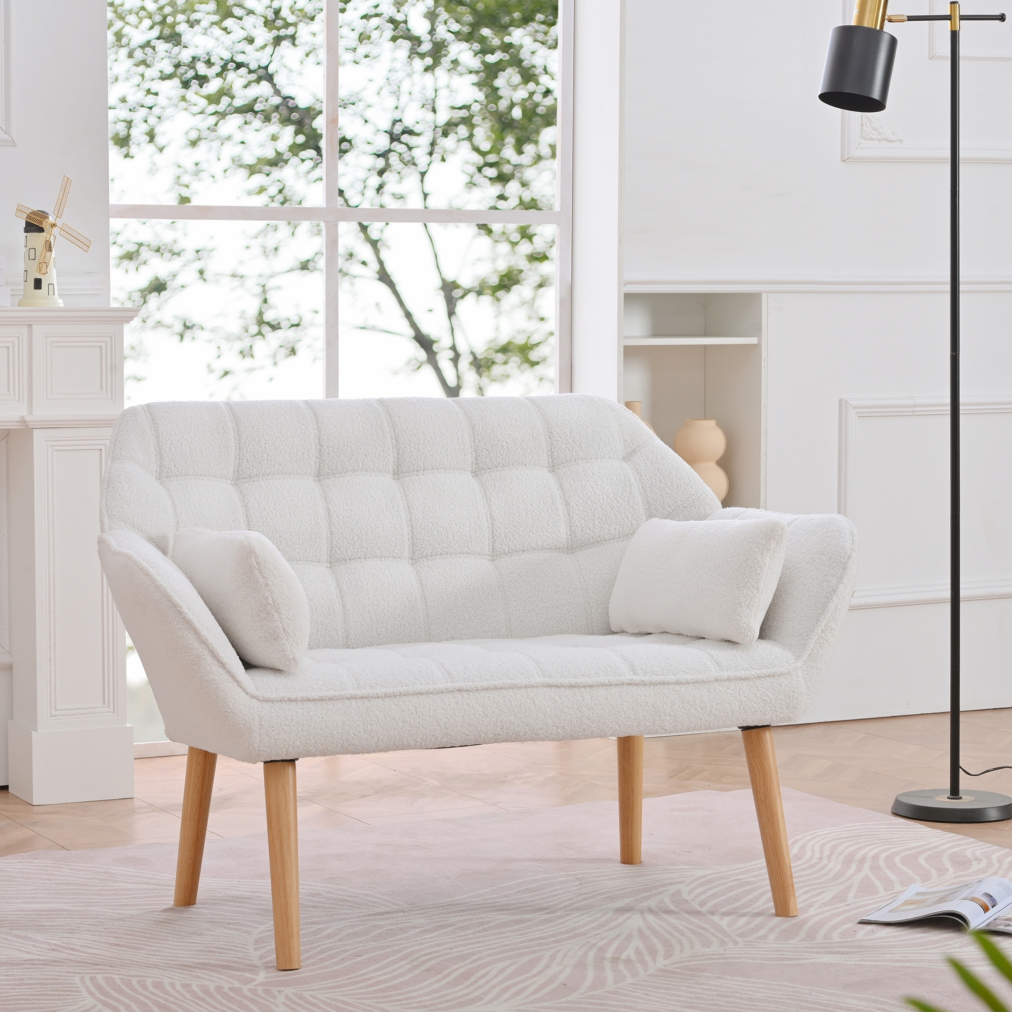 Modern Double Sofa with Adjustable Split Backrest and Throw Pillows Sturdy Eucalyptus Frame Perfect for Stylish Living Spaces Bed Bath Beyond 40357477