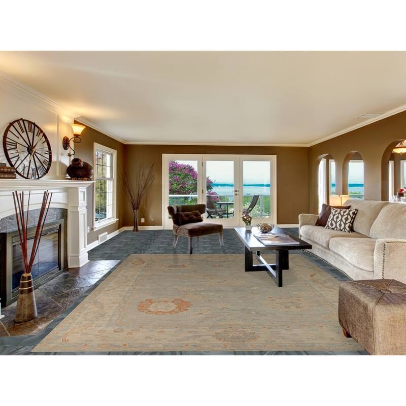 Hand Knotted Oriental 100% Wool Carpet Transitional All-Over Greys & Charcoal Oushak Area Rug - 11' 7'' X 8' 11''