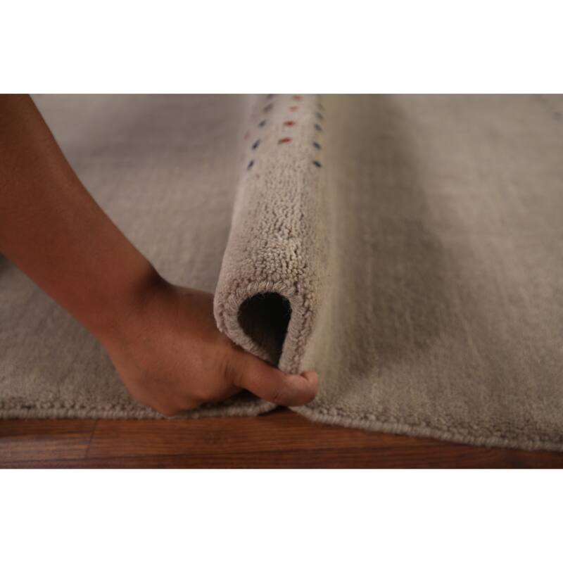 Gabbeh Oriental Area Rug Hand-Knotted Beige Tribal Wool Carpet - 6'7"x 9'9"