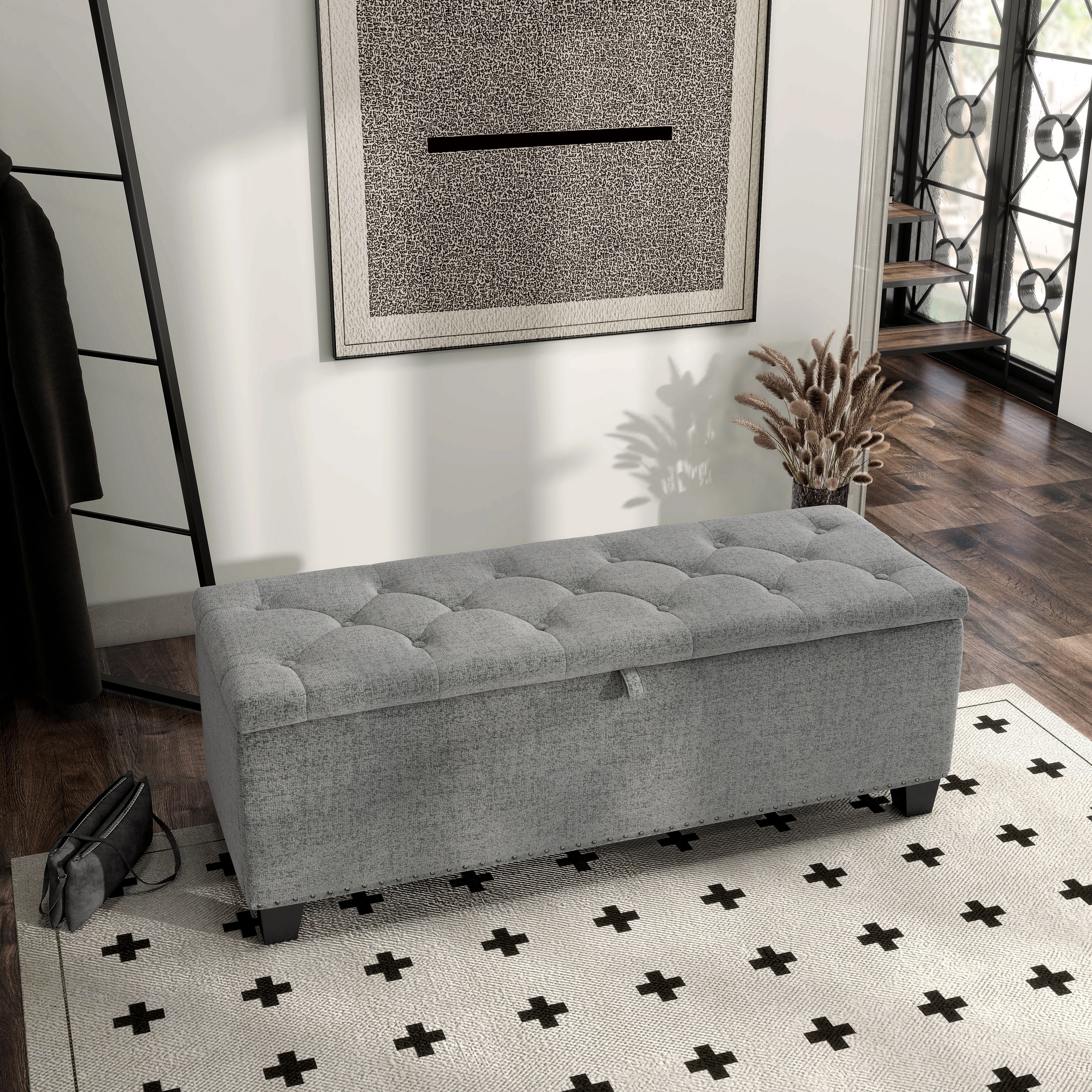 247 Shop At Home Modern Brian 48-inch Rectangular Linen Storage Ottoman Bench