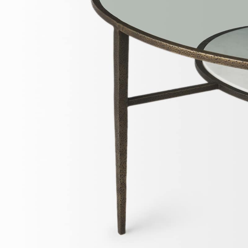 Felicity Glass Top w/White Marble Shelf & Antique Gold Base Coffee Table