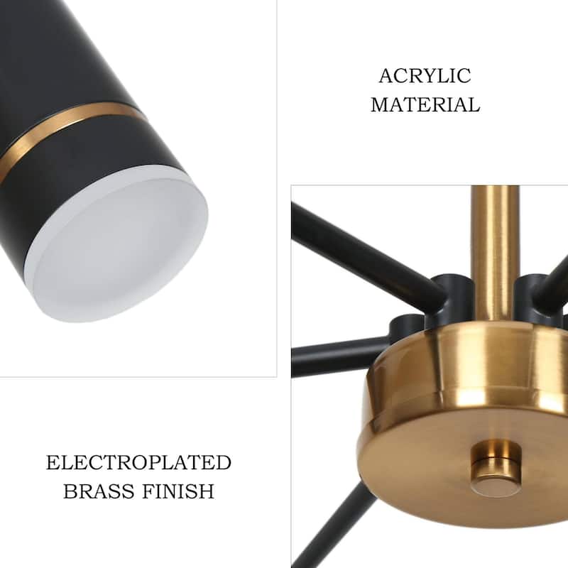 Modern Contemporary 6-Light Black Gold LED Chandelier Metal Wheel Pendant Light for Dining Room - 28" W x 6" H