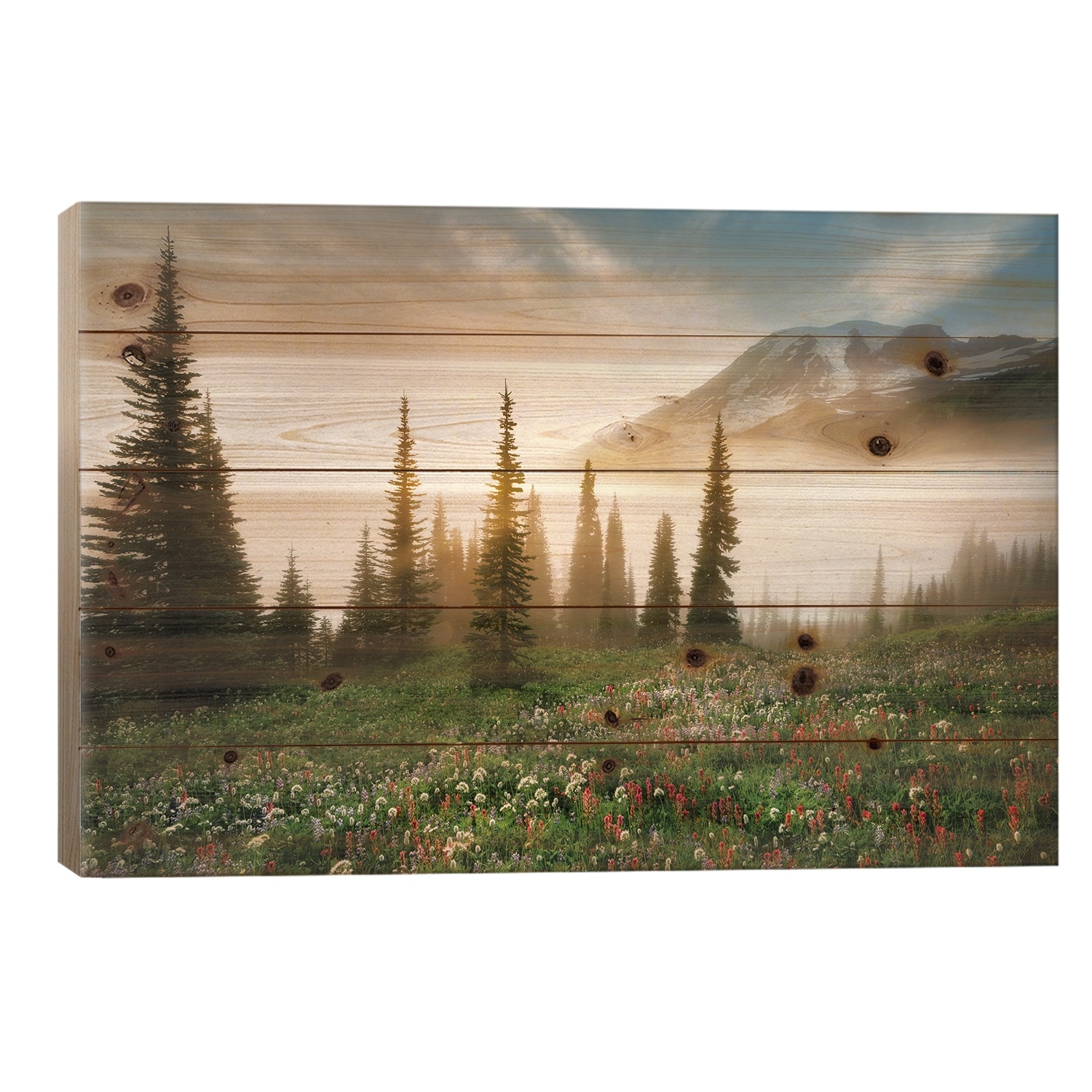 Rainier Wildflowerws Print On Wood by Dennis Frates - Multi-Color