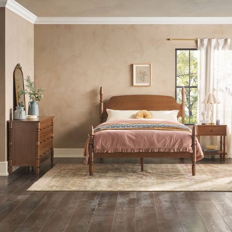Walker Edison Queen Bed with Dresser and 1-Drawer Nightstand Bedroom Set - Dark Brown