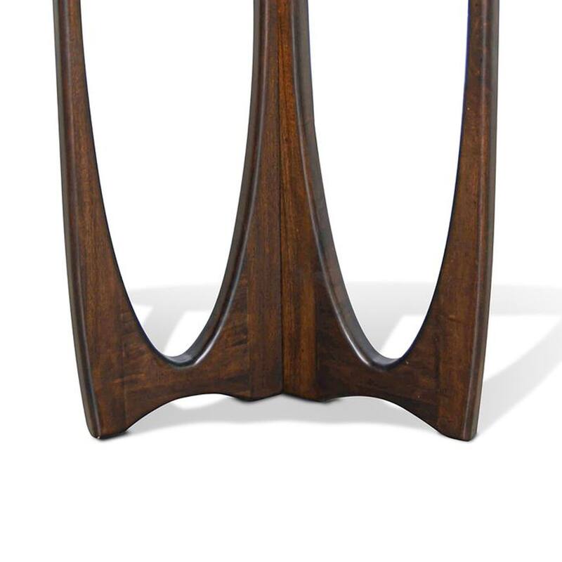 Natra Side End Table, 26 Inch Round, Cutout Base, Dark Brown Solid Wood