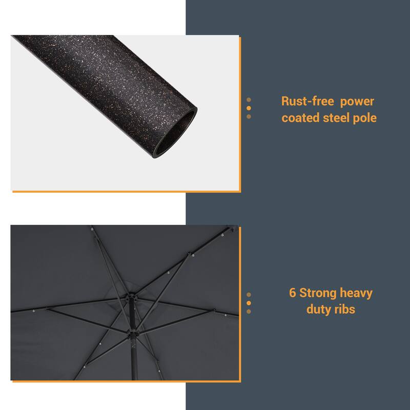 BONOSUKI Outdoor 10 x 6.5ft LED Rectangula Umbrella Patio Market Table Umbrella Aluminium/Steel with Tilt