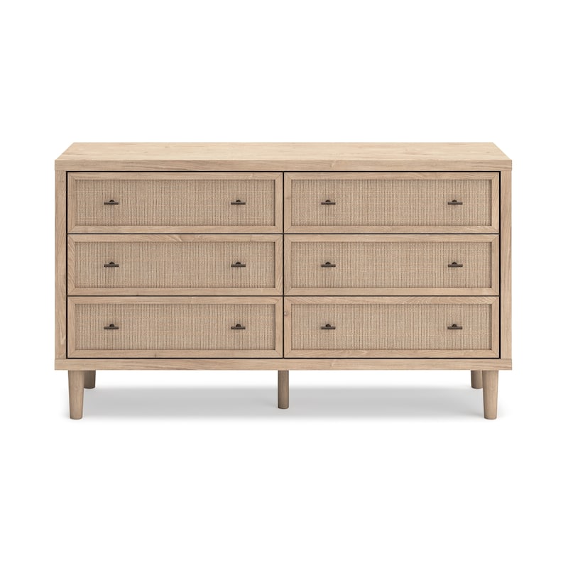 Ciel Wide Dresser, 6 Drawers with Metal Knob Handles, Brown and Bronze