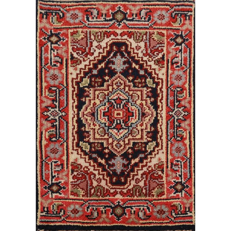 Dark Blue Geometric Heriz Serapi Foyer Rug Hand-Knotted Wool Carpet - 2'0" x 3'0"