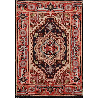 Dark Blue Geometric Heriz Serapi Foyer Rug Hand-Knotted Wool Carpet - 2'0" x 3'0"
