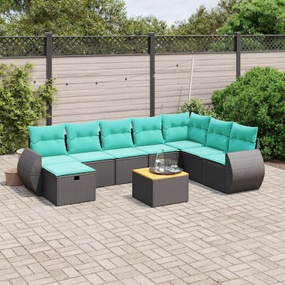 vidaXL Patio Sofa Set with Cushions Outdoor Furniture 9 Piece Poly Rattan - 24.4" x 24.4" x 27.2"