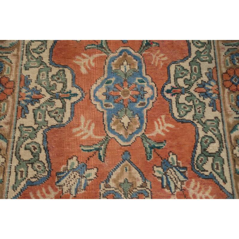 Hand Knotted Oriental 100% Wool Carpet Traditional Floral Oranges & Rust Tabriz Runner Rug - 9' 11'' X 2' 6''
