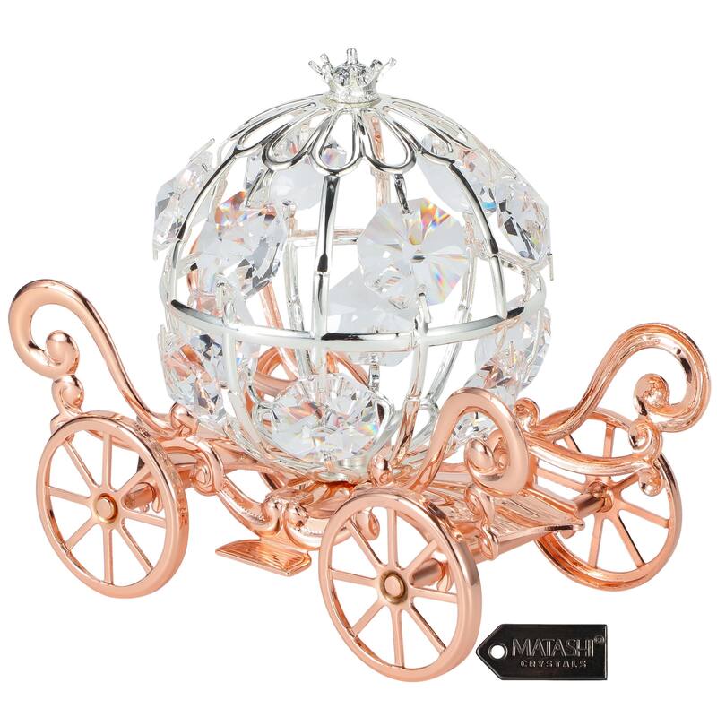 Matashi Rose Gold Crystal Studded Small Cinderella Pumpkin Coach Ornament Gift