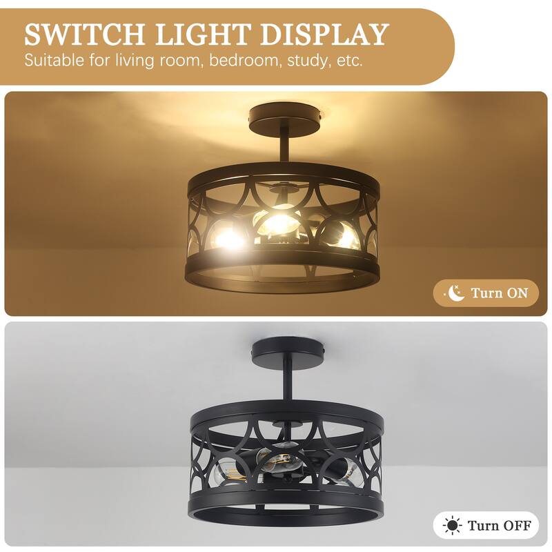 3-Light Metal Hanging Semi-Flush Mount Light Ceiling Light for Kitchen Island