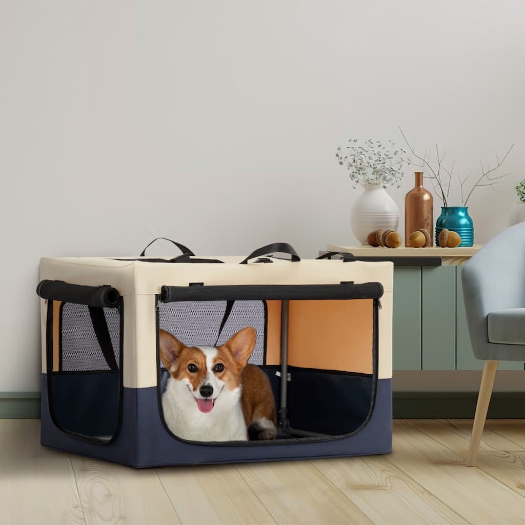 Foldable Dog Crate with 3 Doors, Fabric Cover & Reinforced Iron Frame