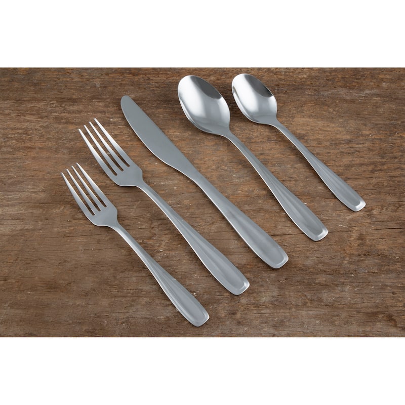 Cambridge Silversmiths Waylen Mirror 40-Piece Flatware Set with Rustic Bronze Buffet - 40 Piece
