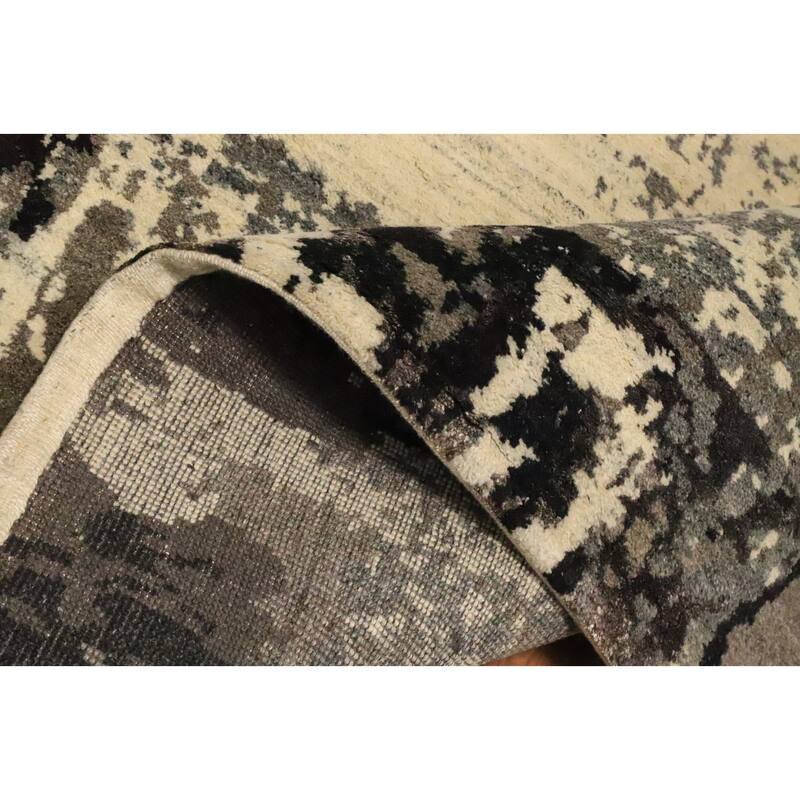 Hand Knotted Oriental 100% Wool Carpet Modern Abstract Beige & Ivories Gabbeh Area Rug - 7' 6'' X 5' 2''