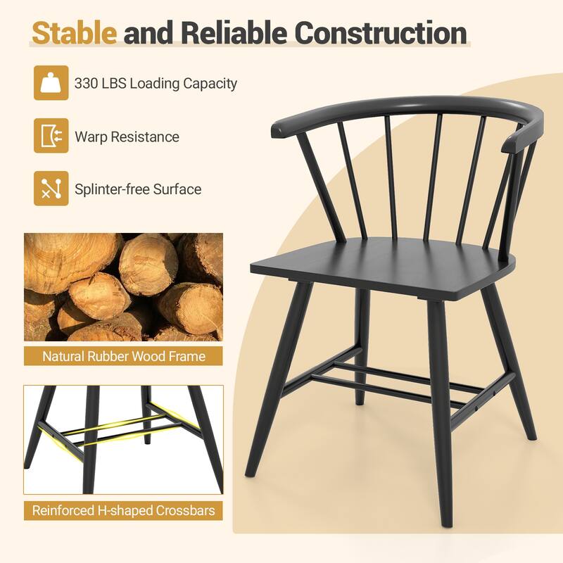 Gymax Windsor Dining Chair Set of 4 w/Rubber Wood Frame Curved Spindle
