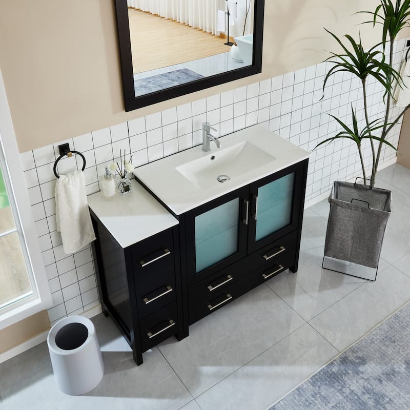 Vanity Art 48-Inch Single Sink Bathroom Vanity Set 5 Dove-Tailed Drawers 2 Cabinets 1 Shelf Soft-Closing Doors with Free Mirror