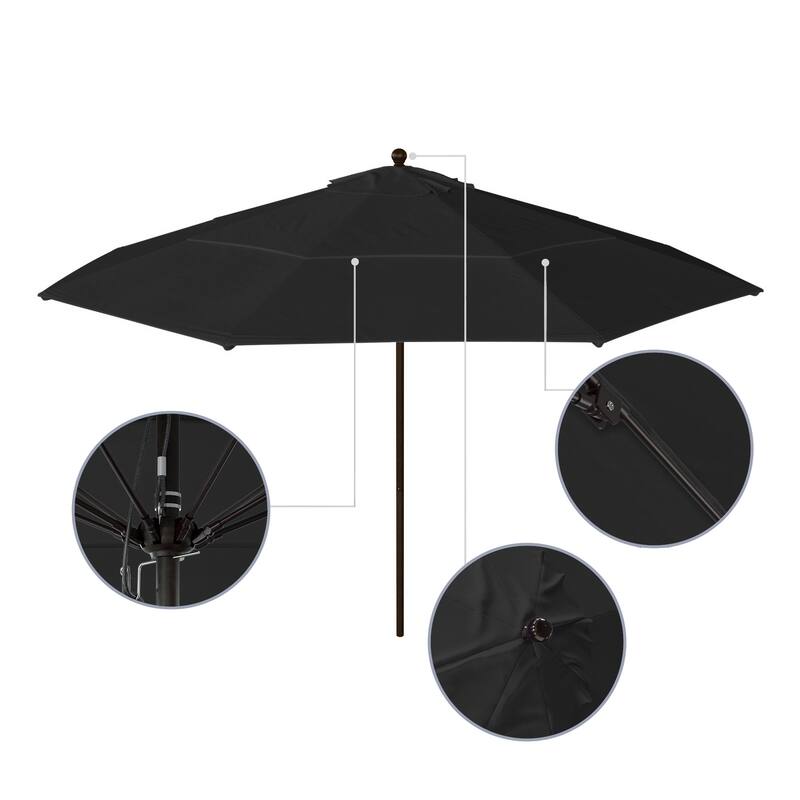 California Umbrella 11' Rd Aluminum Frame, Fiberglass Rib Patio Umbrella, Push Open, Bronze Finish, Sunbrella Fabric