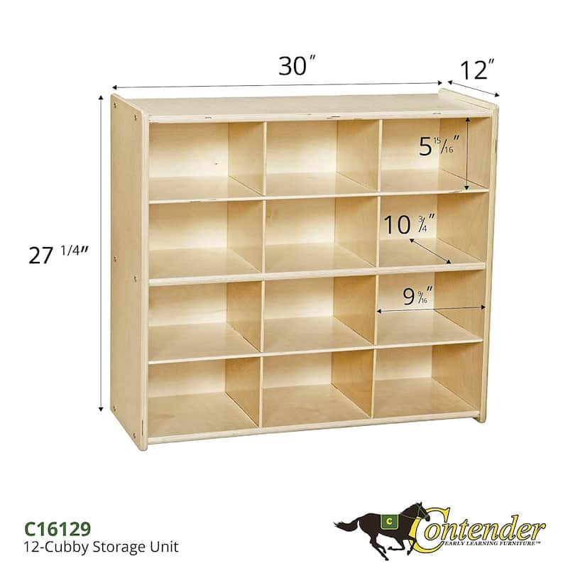 Contender 12 Cubbies Birch Plywood Storage Cabinet, Office and Homeschool Organizer for Toys, Books [Fully Assembled]