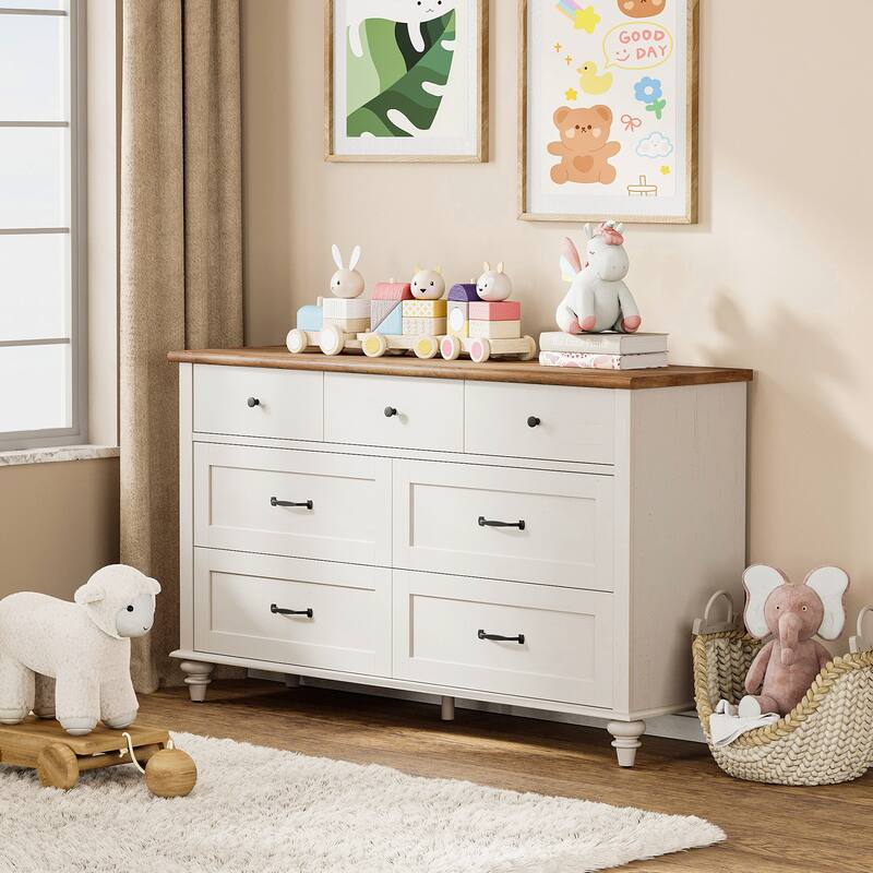 Kids Dresser with 7/8 Drawers for Bedroom, Wide Dresser for Kids Room - Off White - 7-drawer