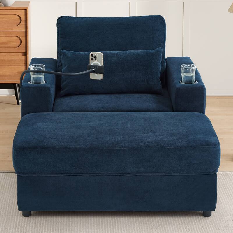 Modern Style Armchair 42.5" Chaise Lounge Sofa Couch with a Movable Storage Ottoman