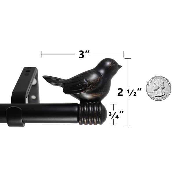 dimension image slide 9 of 11, Cute Bird Finial Adjustable Decorative Designer Curtain Rod