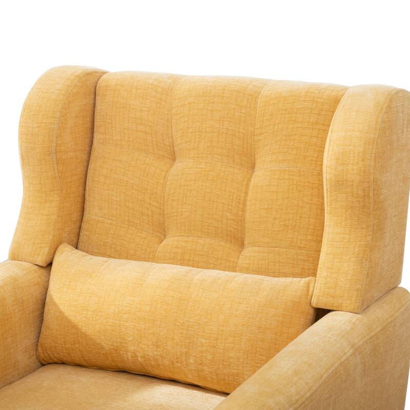 Modern Chenille Upholstered Armchair with Pillow and Solid Wood Leg