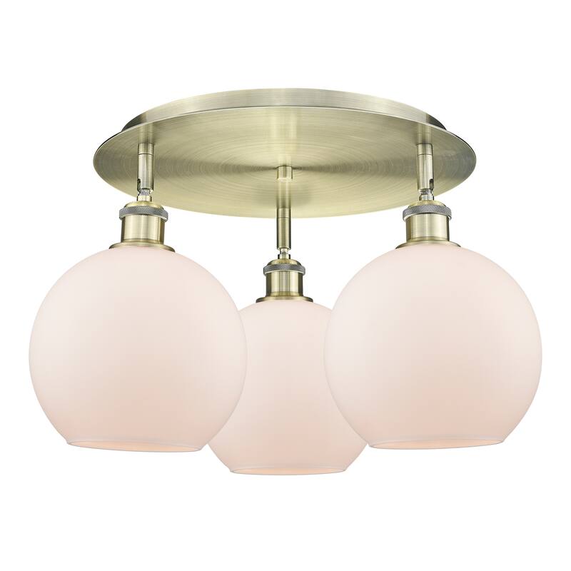 Innovations Lighting Athens - 3 Light 20" Flush Mount - Antique Brass/Matte White