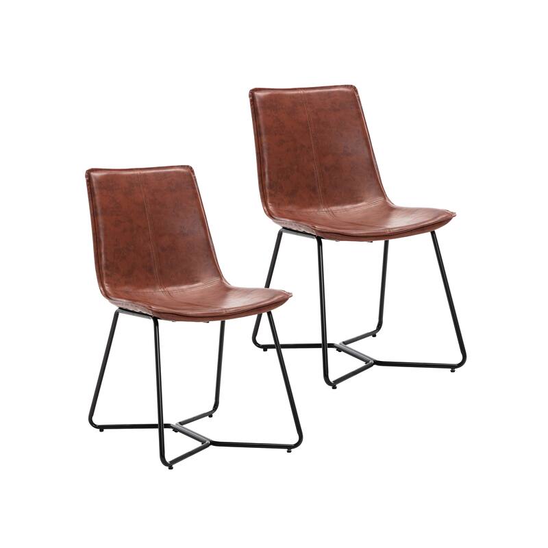 Porthos Home Bruna Dining Chairs Set of 2, PU Leather, Cross Sled Legs - Brown