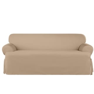 SureFit Heavyweight Cotton Duck One-Piece T-Cushion Sofa Slipcover with Seat Elastic