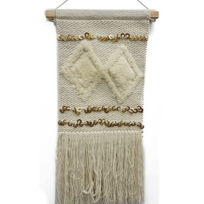Home&Manor Wool and Cotton Macrame Wall Hanging with Rod Included - Exact Size