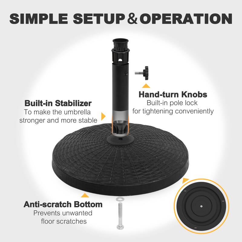 Outdoor Round Black Patio Umbrella Base, Resin and Concrete
