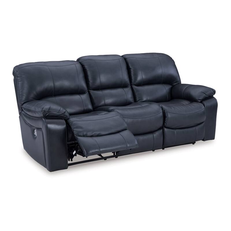 Leesa Power Recliner Sofa, Soft Ocean Blue Leather, USB Port, 88 Inch