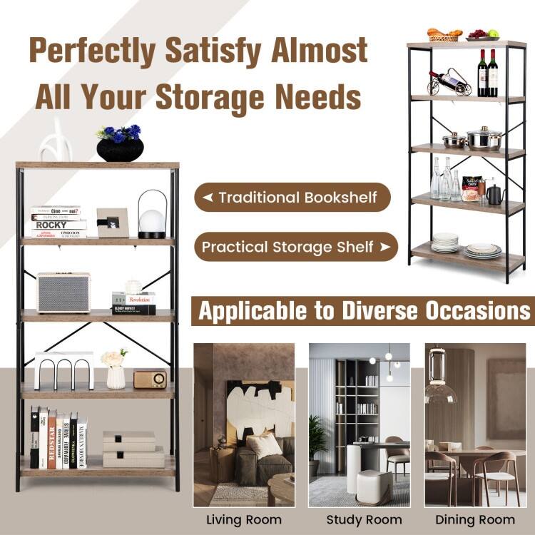 Multipurpose Open Bookcase Industrial Rack Storage Shelf - 31" x 14" x 63" (L x W x H)