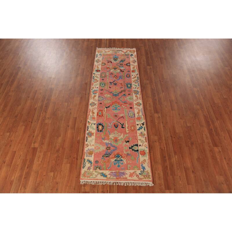 Pink Oushak Indian Runner Rug Handmade Wool Carpet - 2'7"x 7'9"