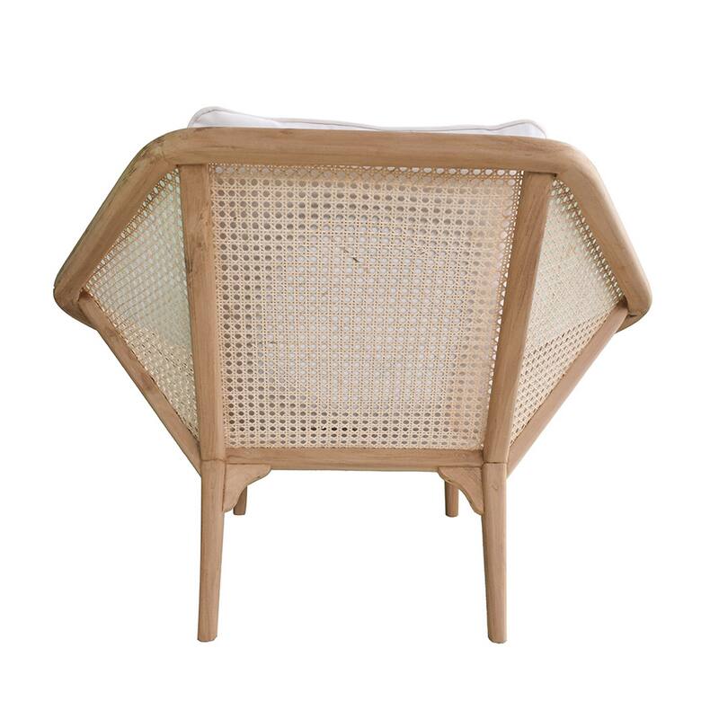 41 Inch Accent Leisure Chair with Cushion, Woven Rattan, Teak Wood, Brown