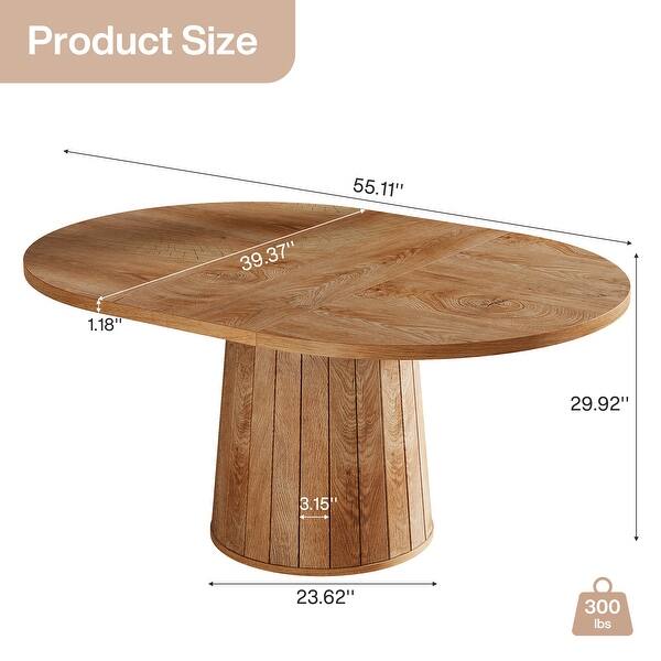 Brown Finish Manufactured Wood 6-Person Dining Table with Polygonal Cylinder Wooden Base - 55.11"L x 39.37"W x 29.92"H - N/A