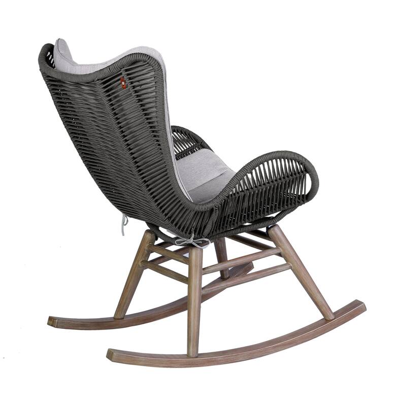 Fanny Solid Eucalyptus Wood & Rope Outdoor Patio Rocking Chair