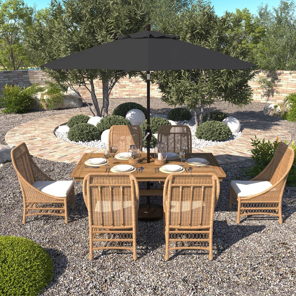 California Umbrella 9' Round Crank Lift Push Button Tilt Bronze Aluminum Patio Umbrella with Pacifica Pacific Blue Fabric