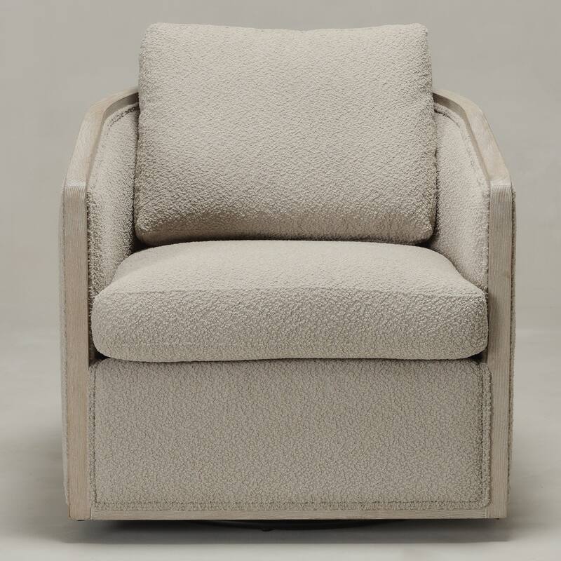 KINWELL 31"W Oak Frame Upholstered Swivel Barrel Armchair