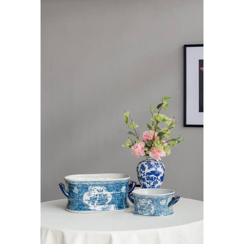 Floral Bird Porcelain Vase - 13" - Blue and White