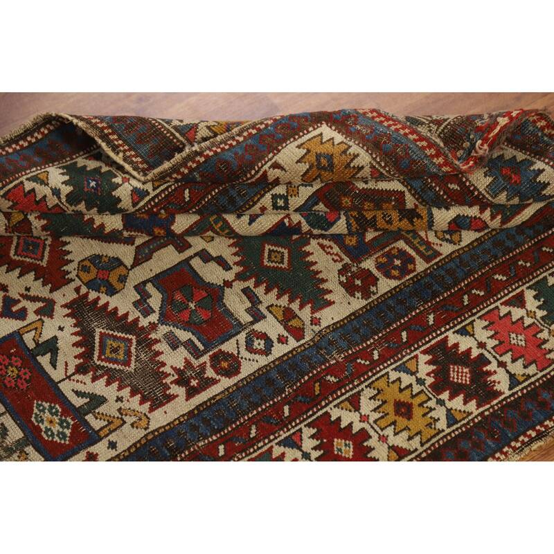 Hand Knotted Oriental 100% Wool Carpet Traditional Tribal Beige & Ivories Kazak Area Rug - 4' 11'' X 3' 4''