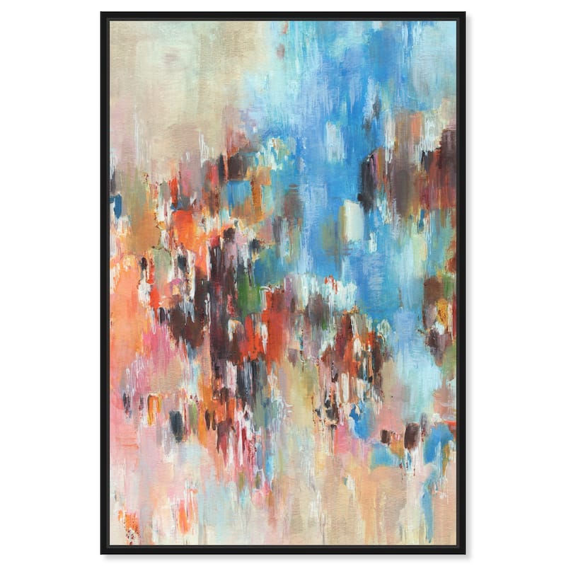 Art Remedy Lovely Feeling Framed Blue Abstract 1 Piece Canvas Wall Art - 31 x 46 - Black