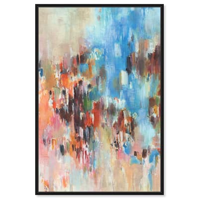 Art Remedy Lovely Feeling Framed Blue Abstract 1 Piece Canvas Wall Art